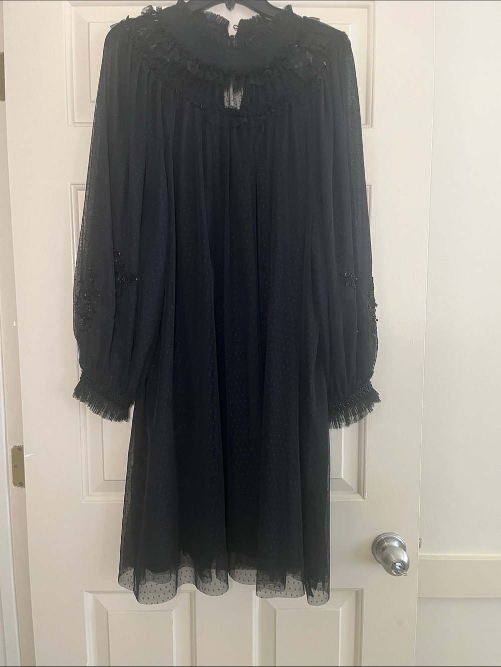Ungaro Black Ruffled Long Sleeve Dress NWT